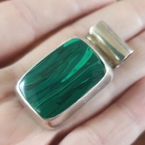 VINTAGE 80's TAXCO Sterling Silver Malachite Pendant Green Stone